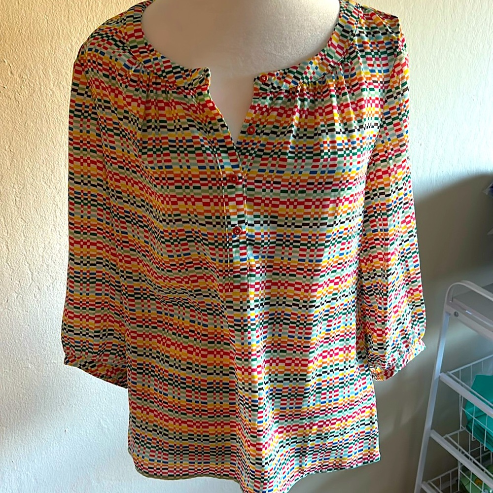 Abstract Rainbow Print 3/4 Sleeve Tunic Top, Banana Republic Size Extra Small